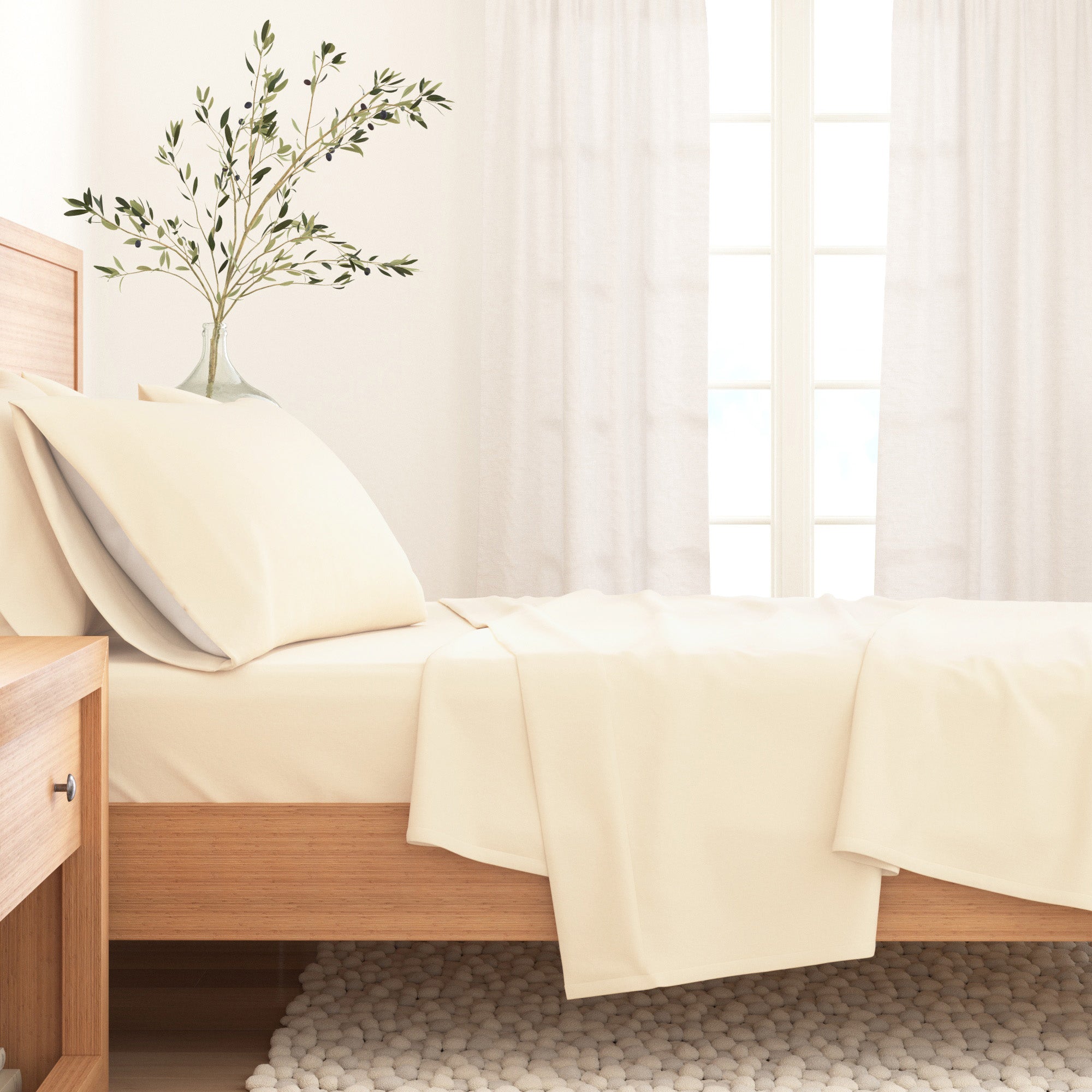 4 - Piece Cotton Solid Flannel Sheet - Nordic Collection - Boske.store