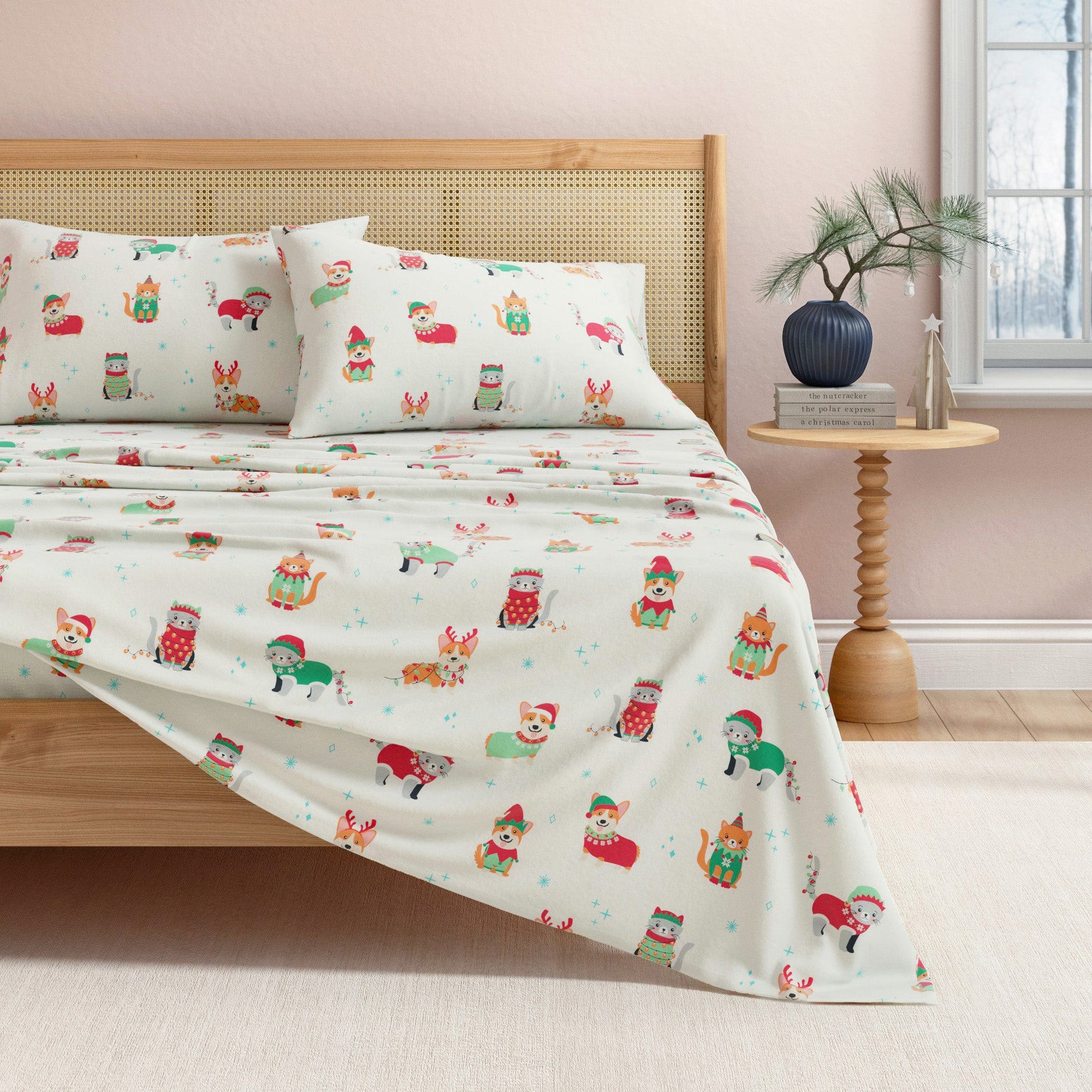 4 - Piece Turkish Cotton Christmas Flannel Sheet - Whittaker Collection - Boske.store