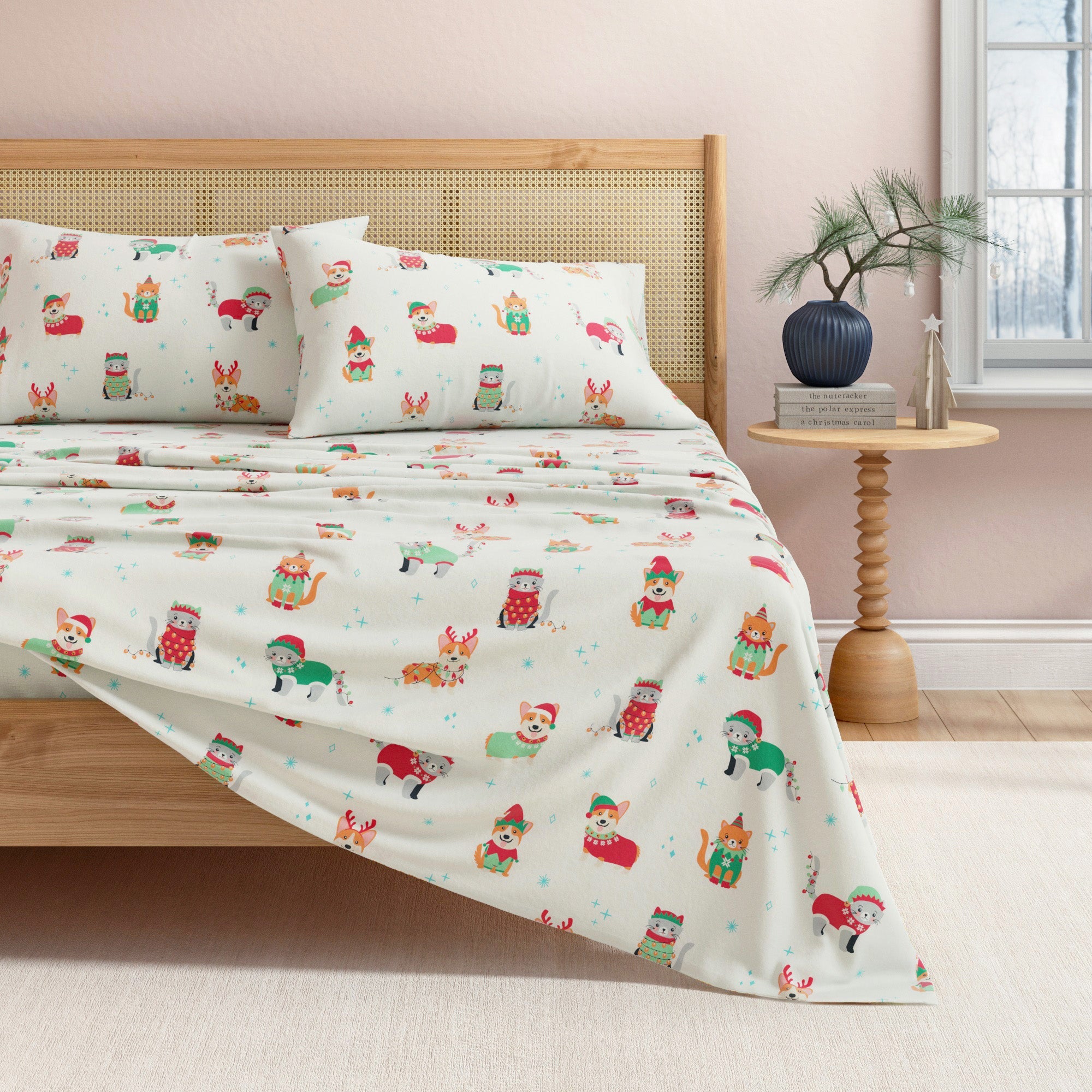 4 - Piece Turkish Cotton Christmas Flannel Sheet - Whittaker Collection - Boske.store