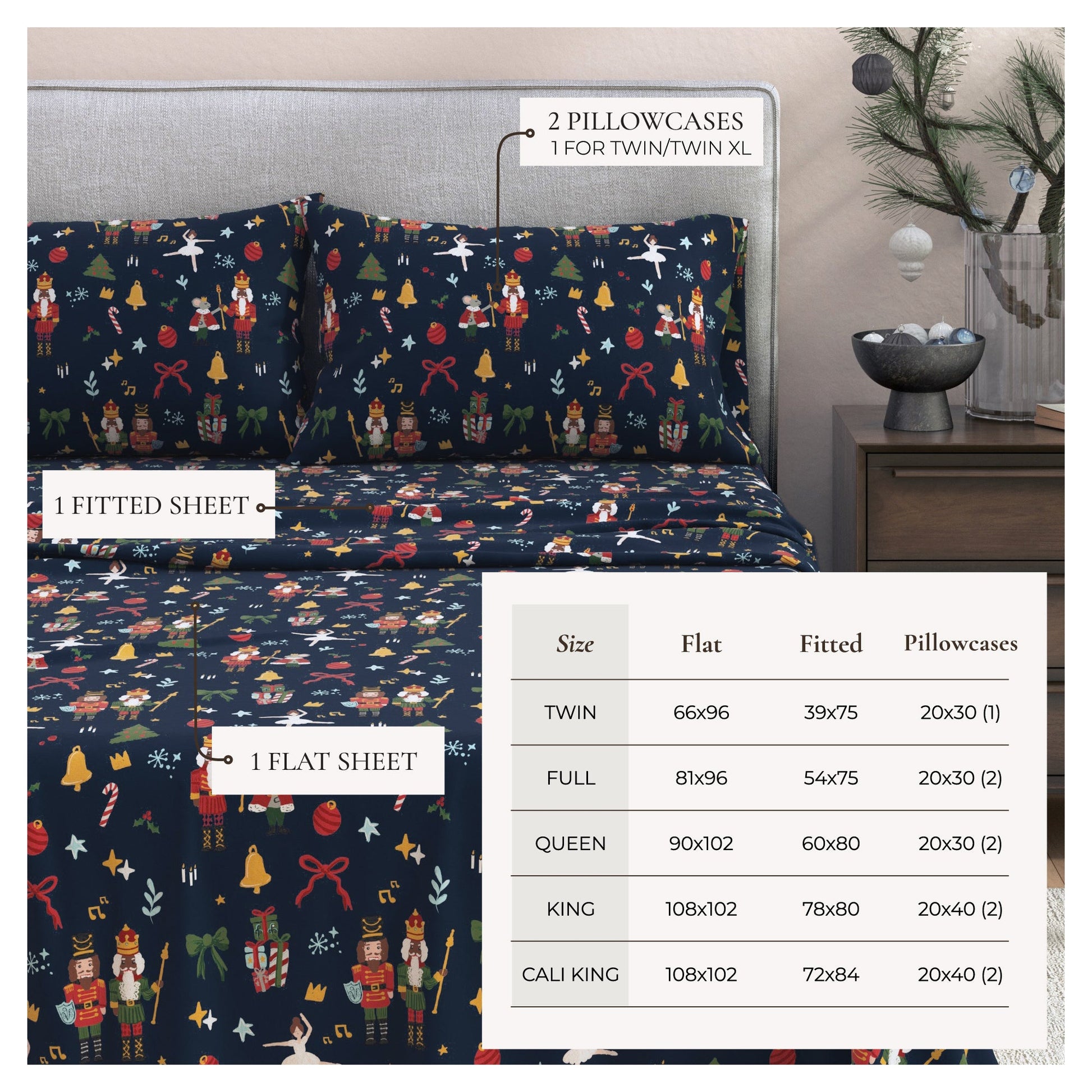 4 - Piece Turkish Cotton Christmas Flannel Sheet - Whittaker Collection - Boske.store