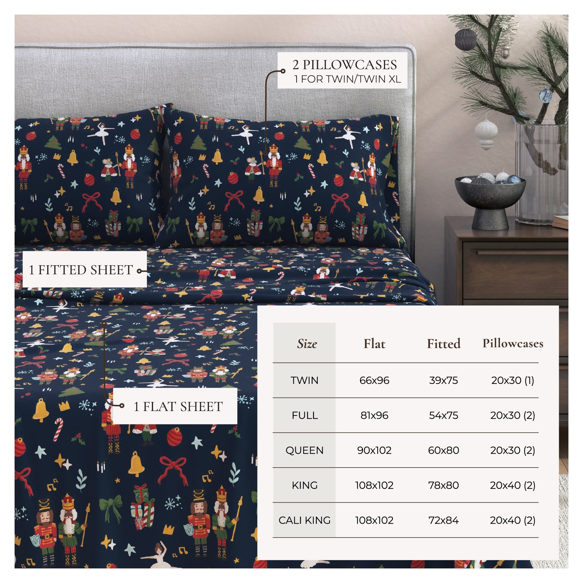 4 - Piece Turkish Cotton Christmas Flannel Sheet - Whittaker Collection - Boske.store
