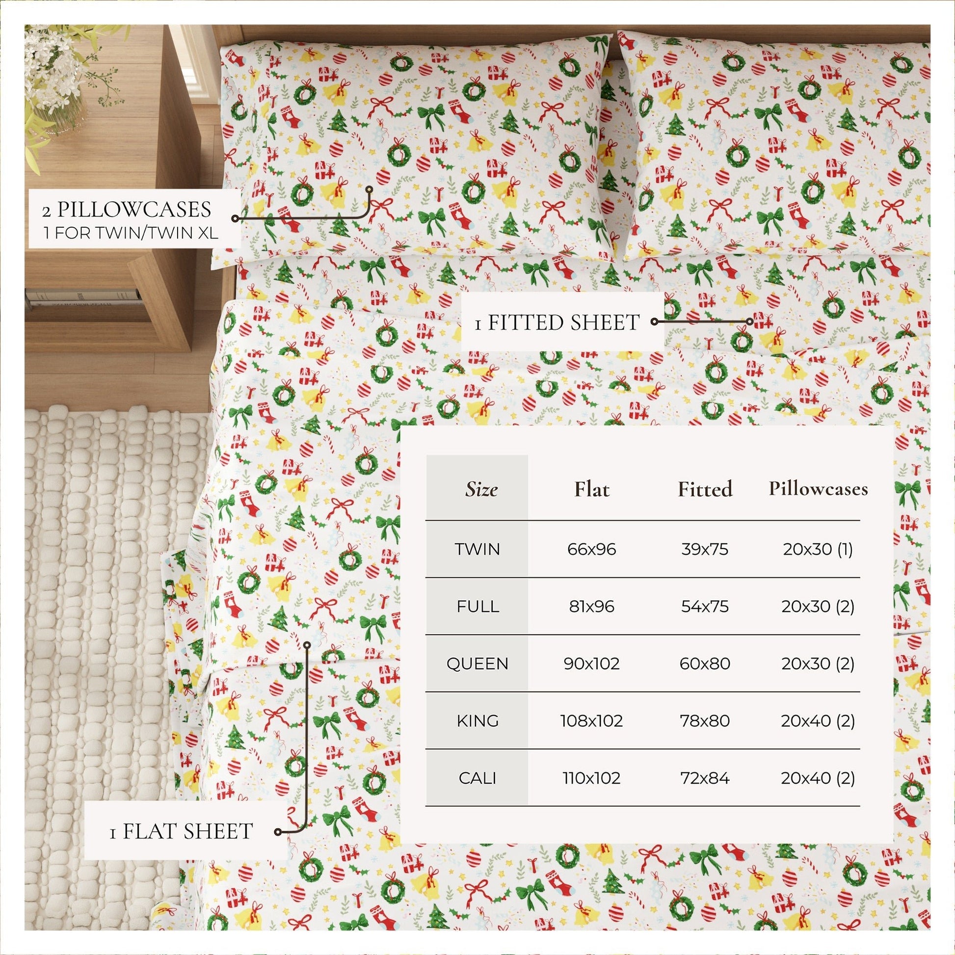 4 - Piece Turkish Cotton Christmas Flannel Sheet - Whittaker Collection - Boske.store