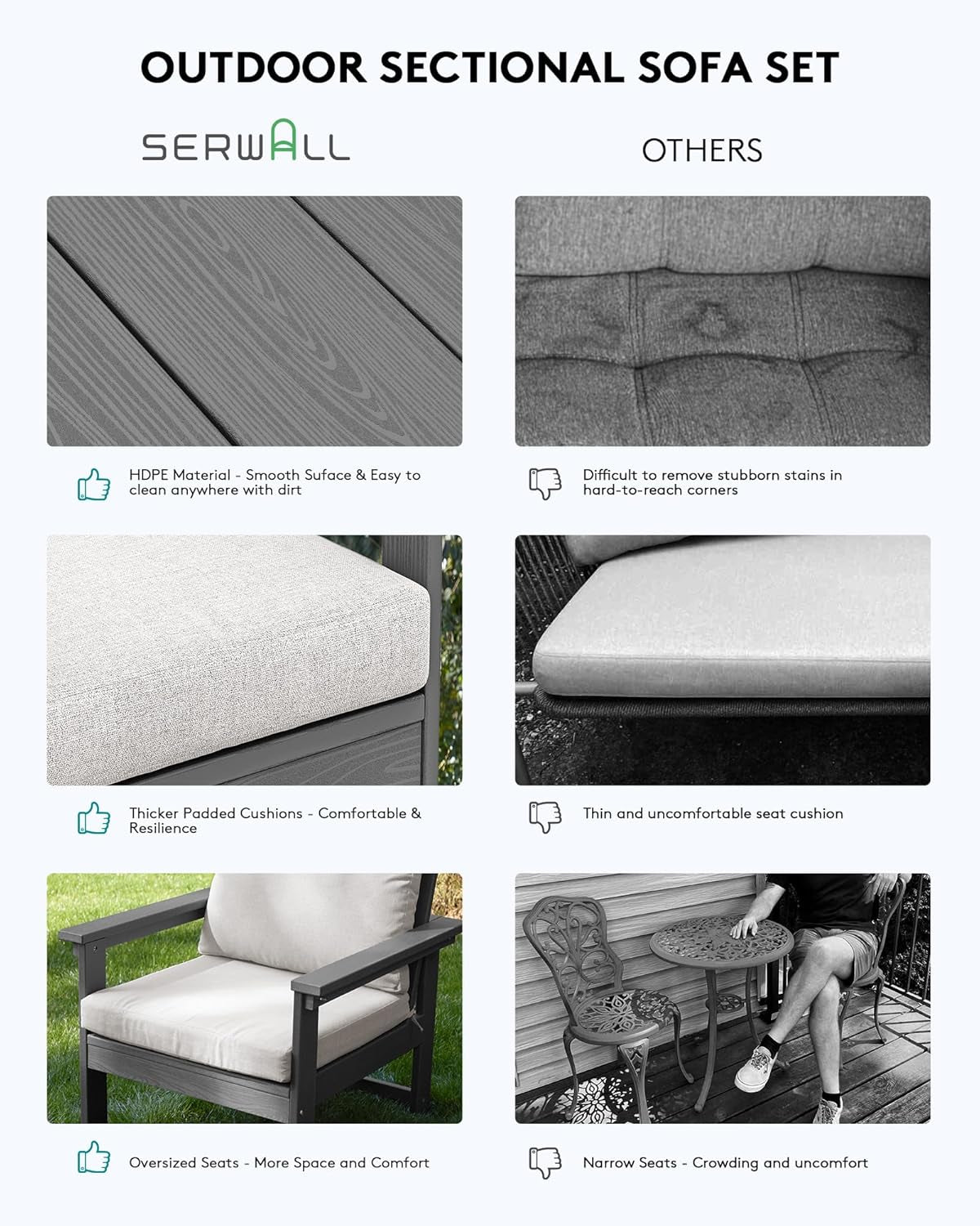 HDPE Outdoor Patio Set 7 Piece Grey Frame Khaki Cushions