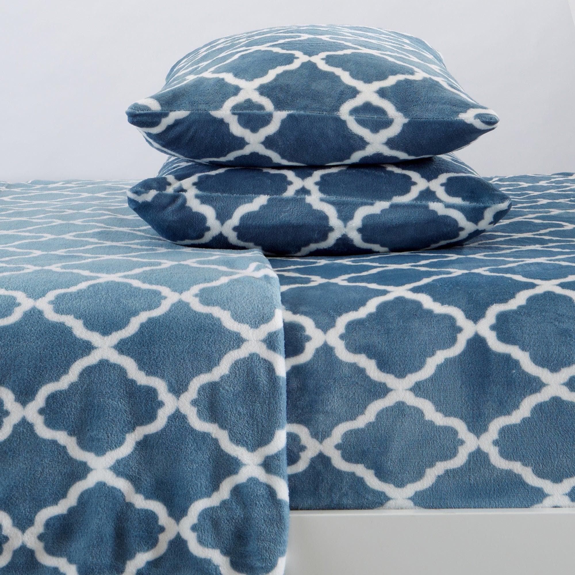 4 - Piece Printed Plush Sheet - Velvet Luxe Lattice Collection - Boske.store