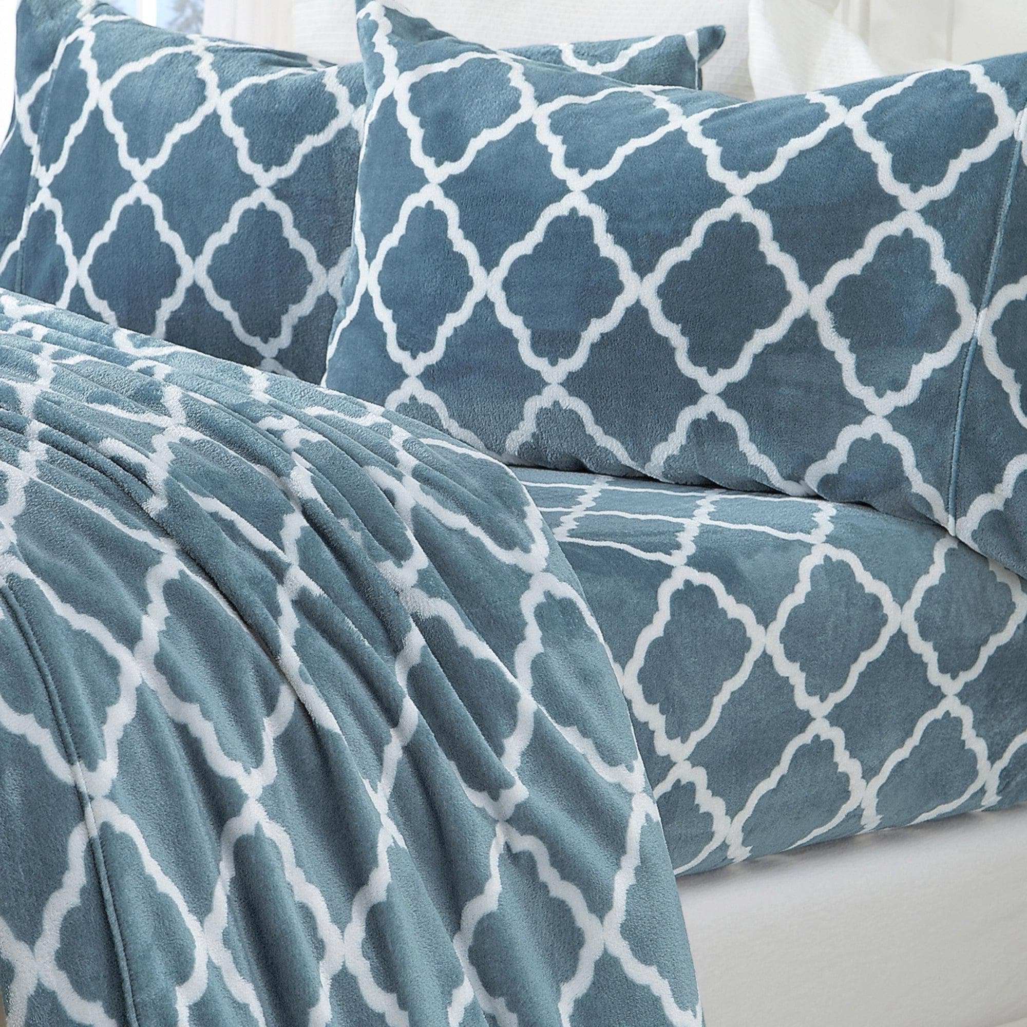 4 - Piece Printed Plush Sheet - Velvet Luxe Lattice Collection - Boske.store