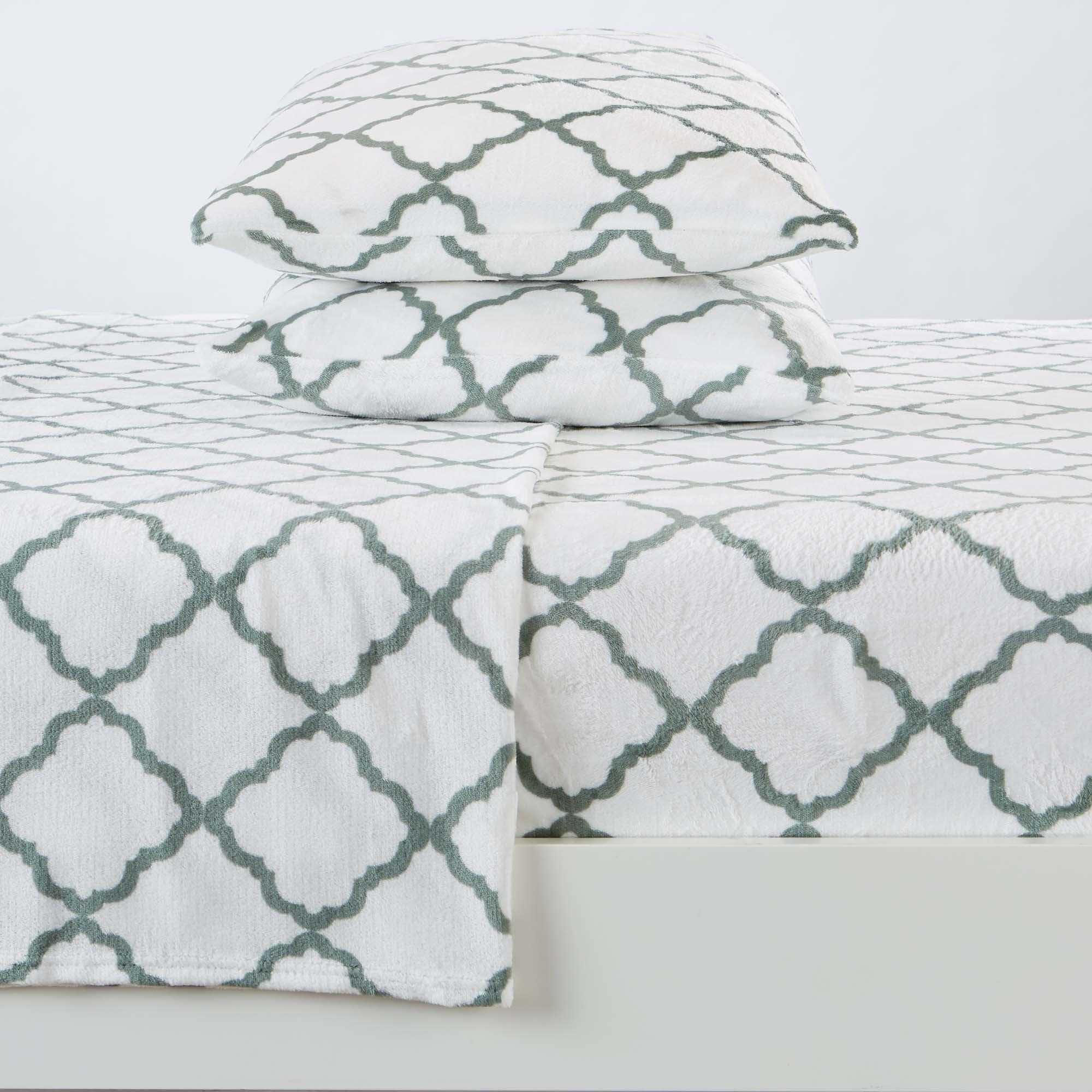 4 - Piece Printed Plush Sheet - Velvet Luxe Lattice Collection - Boske.store