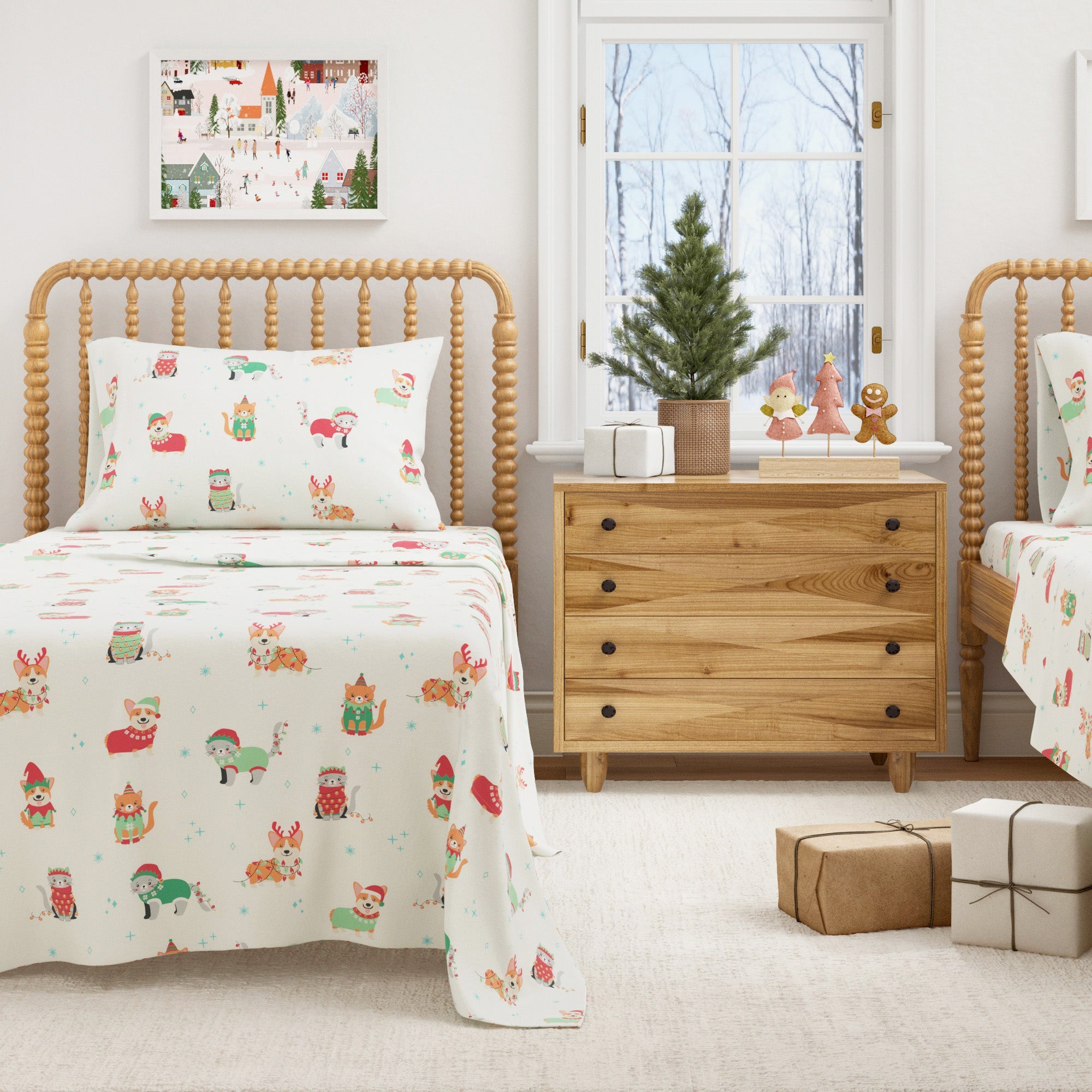 4 - Piece Turkish Cotton Christmas Flannel Sheet - Whittaker Collection - Boske.store