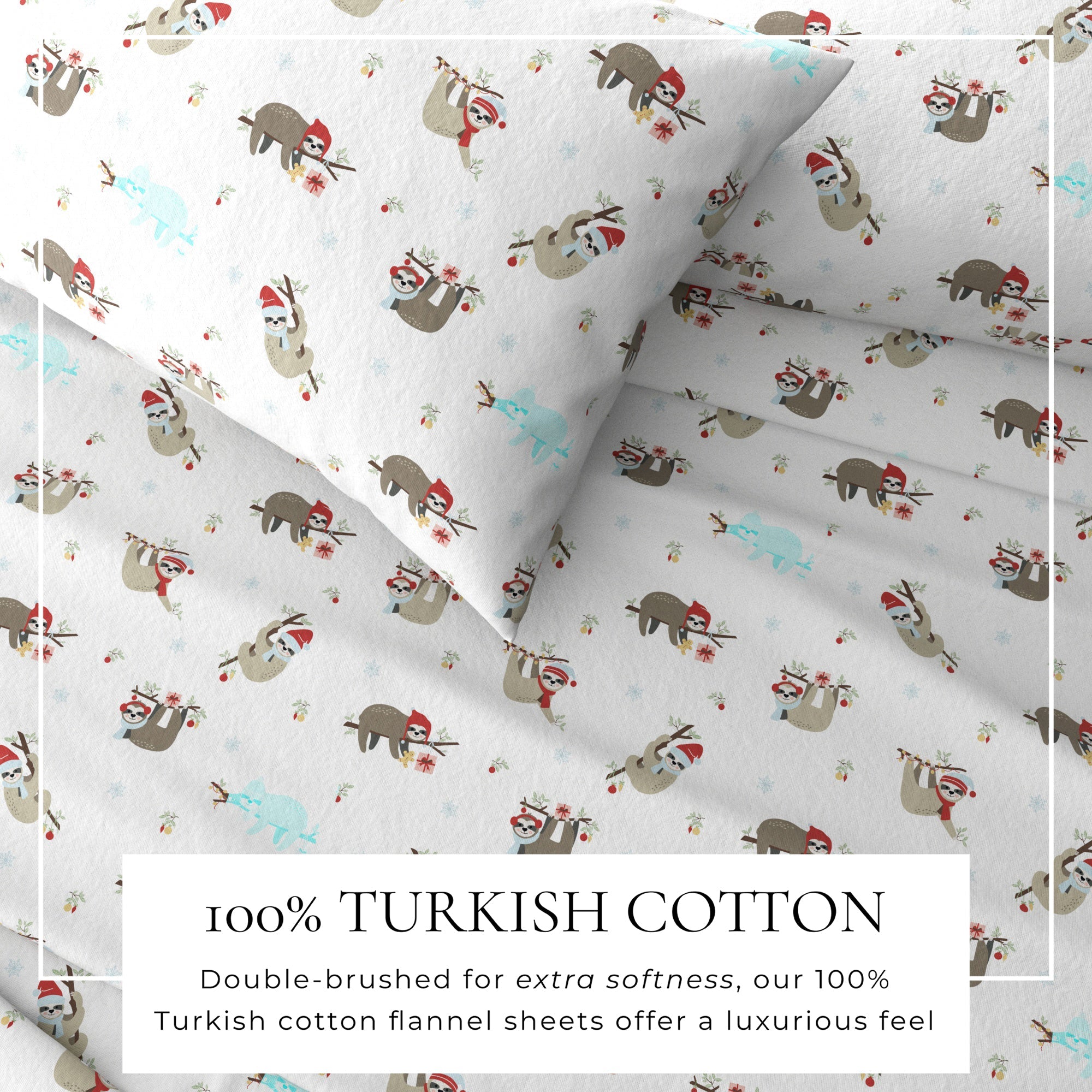 4 - Piece Turkish Cotton Christmas Flannel Sheet - Whittaker Collection - Boske.store