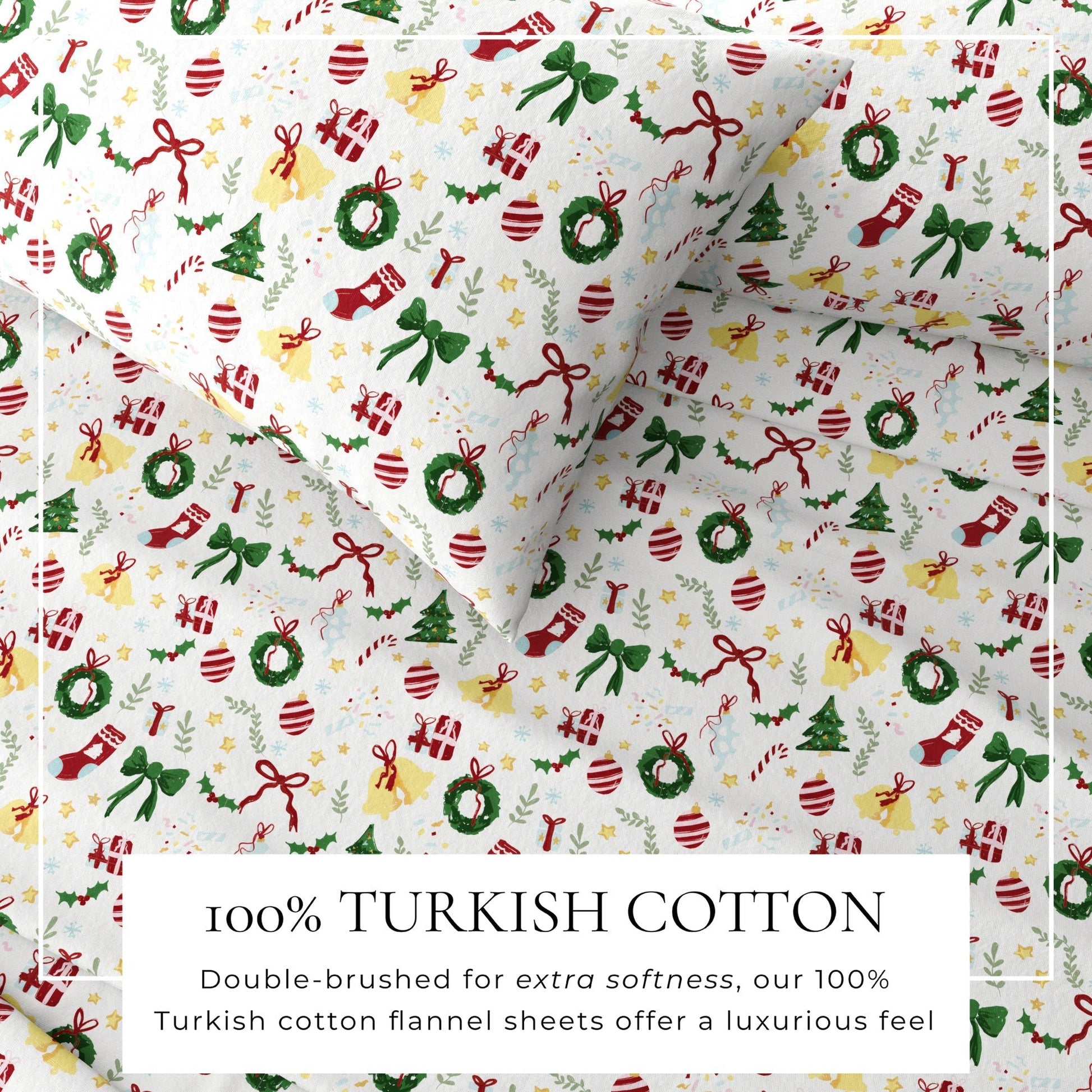 4 - Piece Turkish Cotton Christmas Flannel Sheet - Whittaker Collection - Boske.store