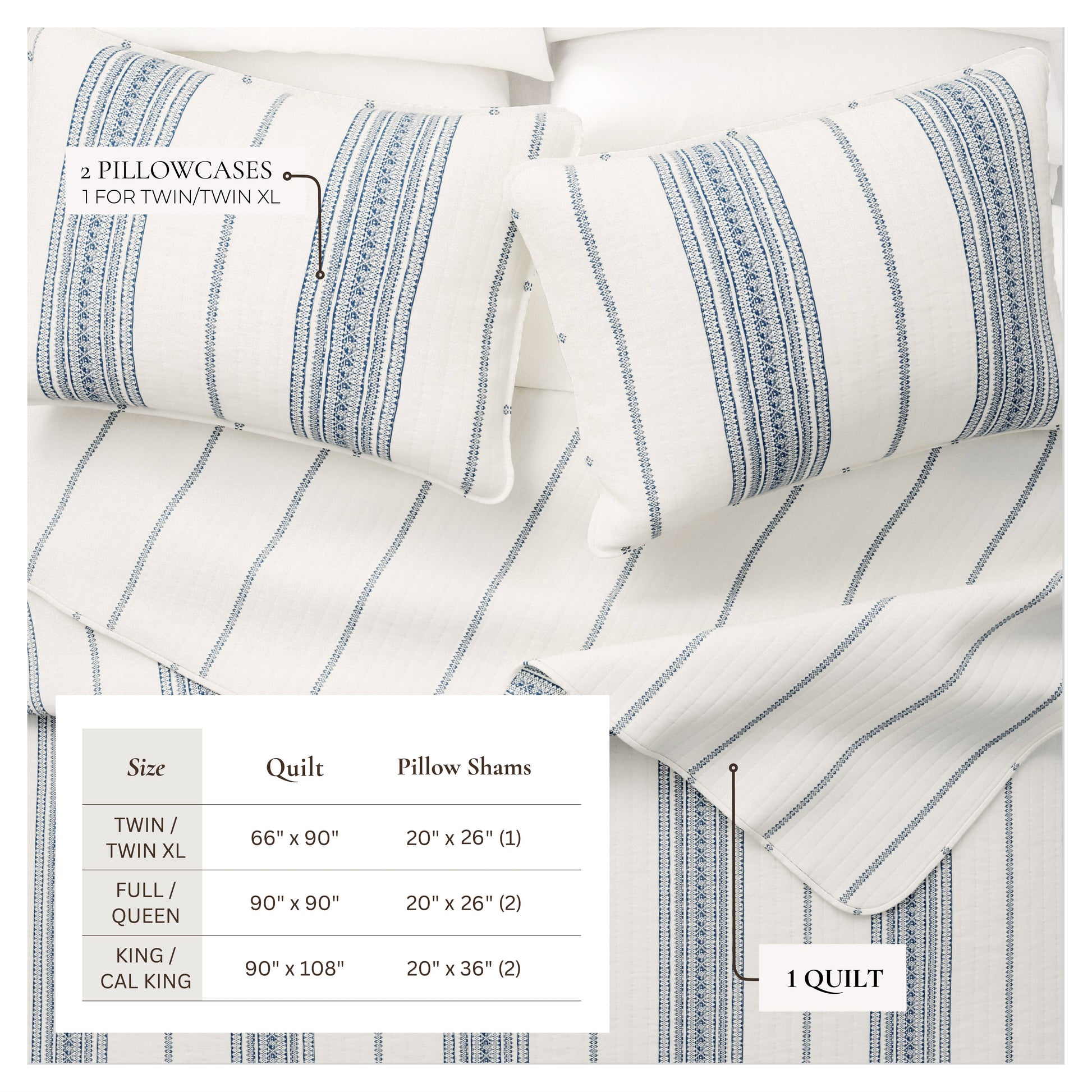 3 - Piece Stripe Quilt - Wesley Collection - Boske.store