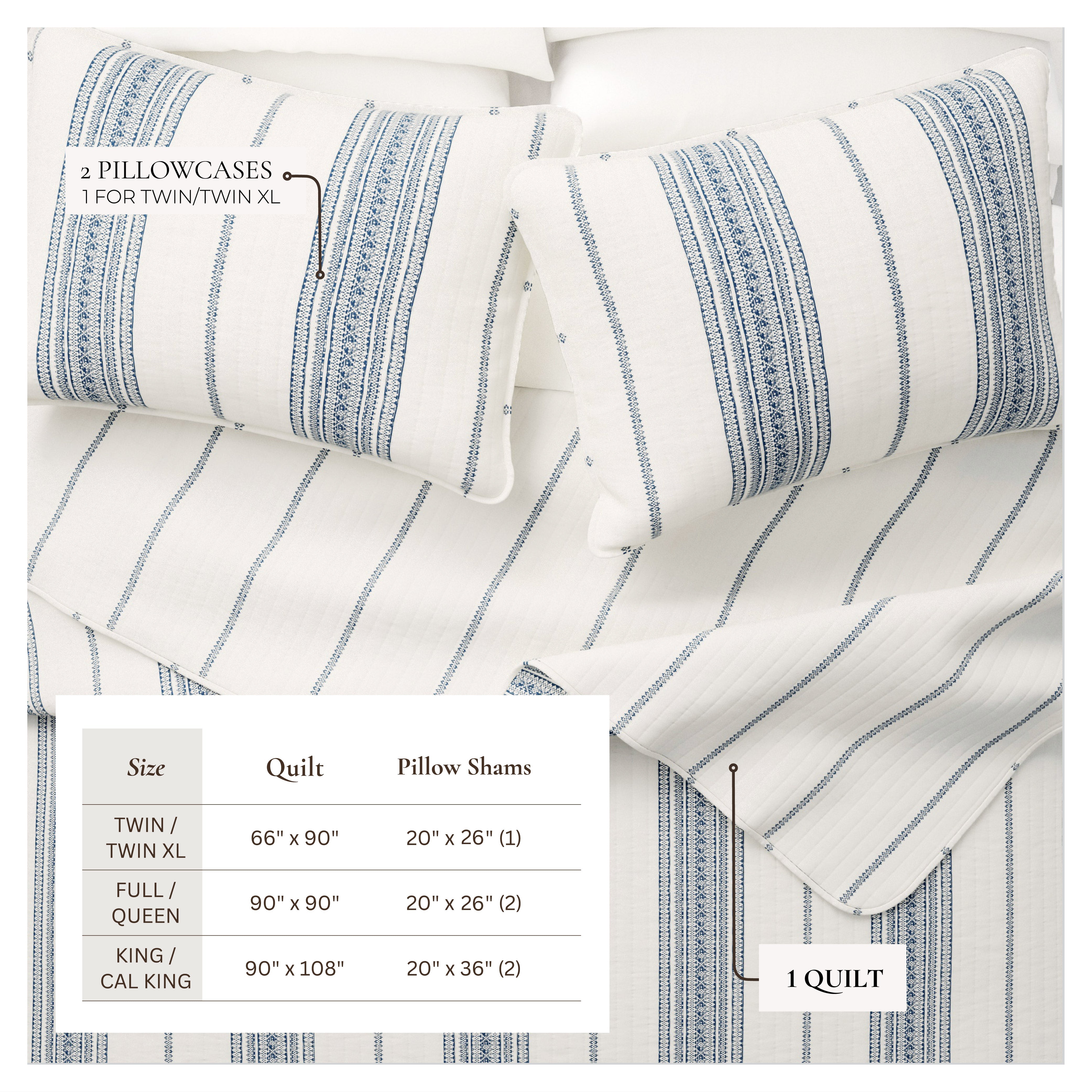 3 - Piece Stripe Quilt - Wesley Collection - Boske.store