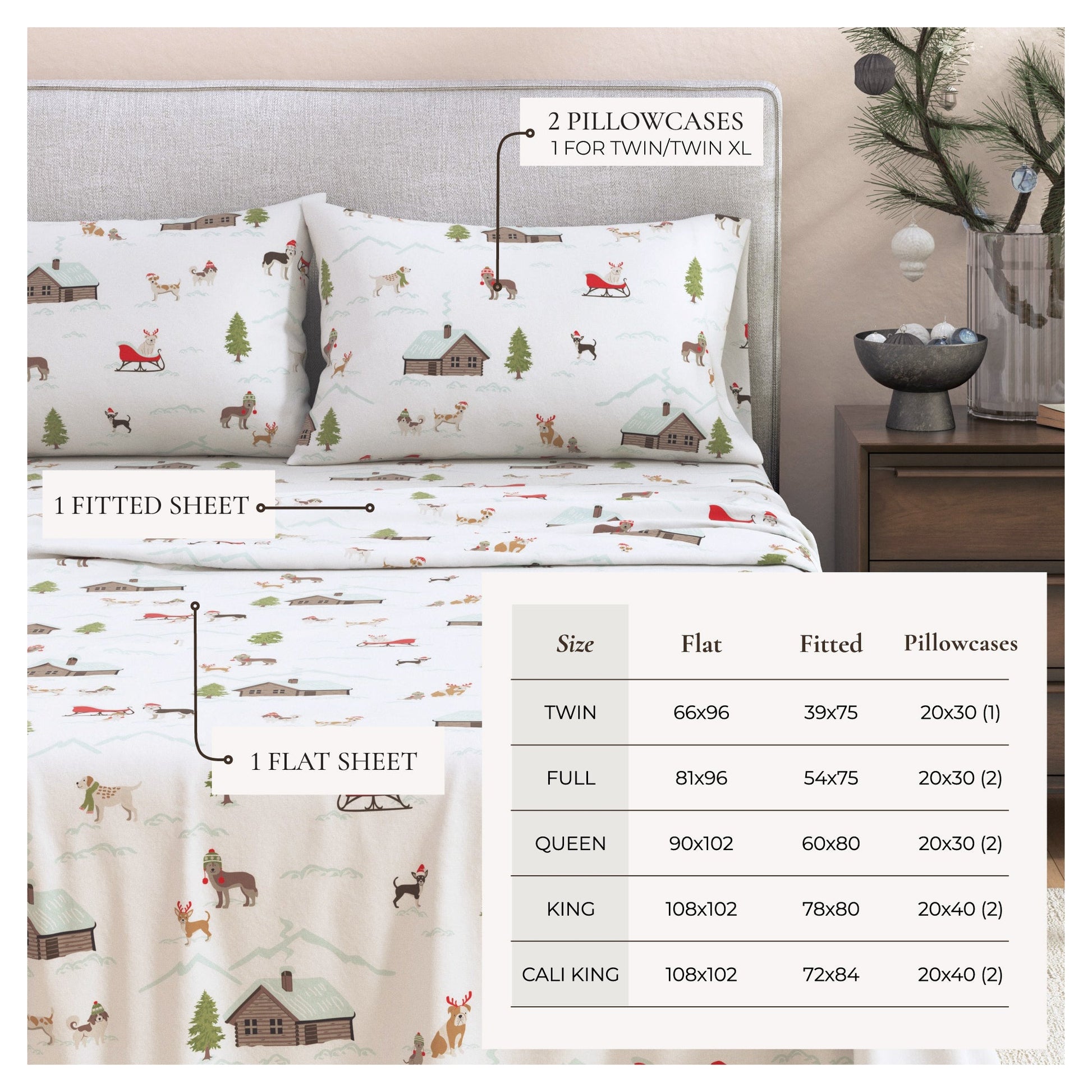 4 - Piece Turkish Cotton Christmas Flannel Sheet - Whittaker Collection - Boske.store