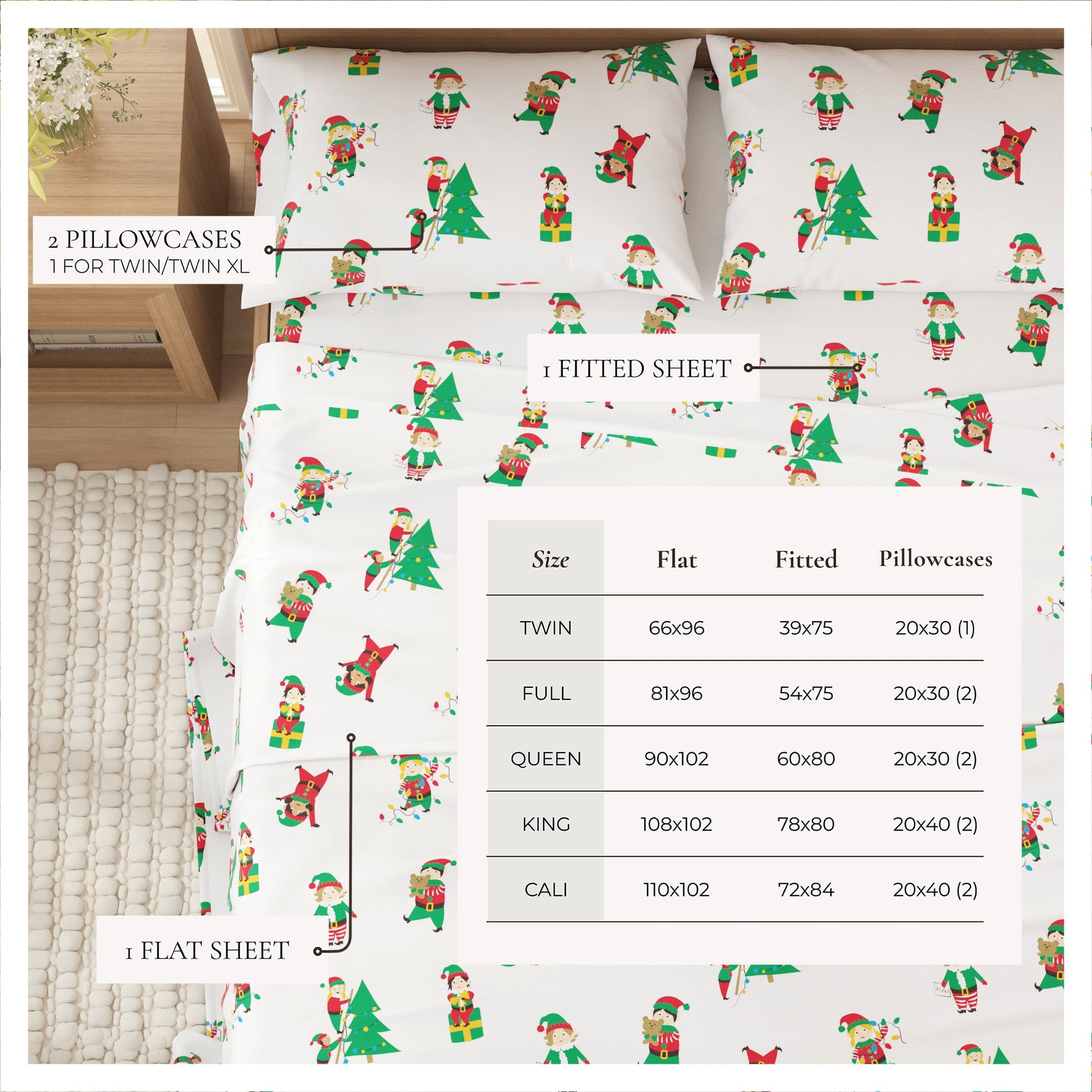 4 - Piece Turkish Cotton Christmas Flannel Sheet - Whittaker Collection - Boske.store