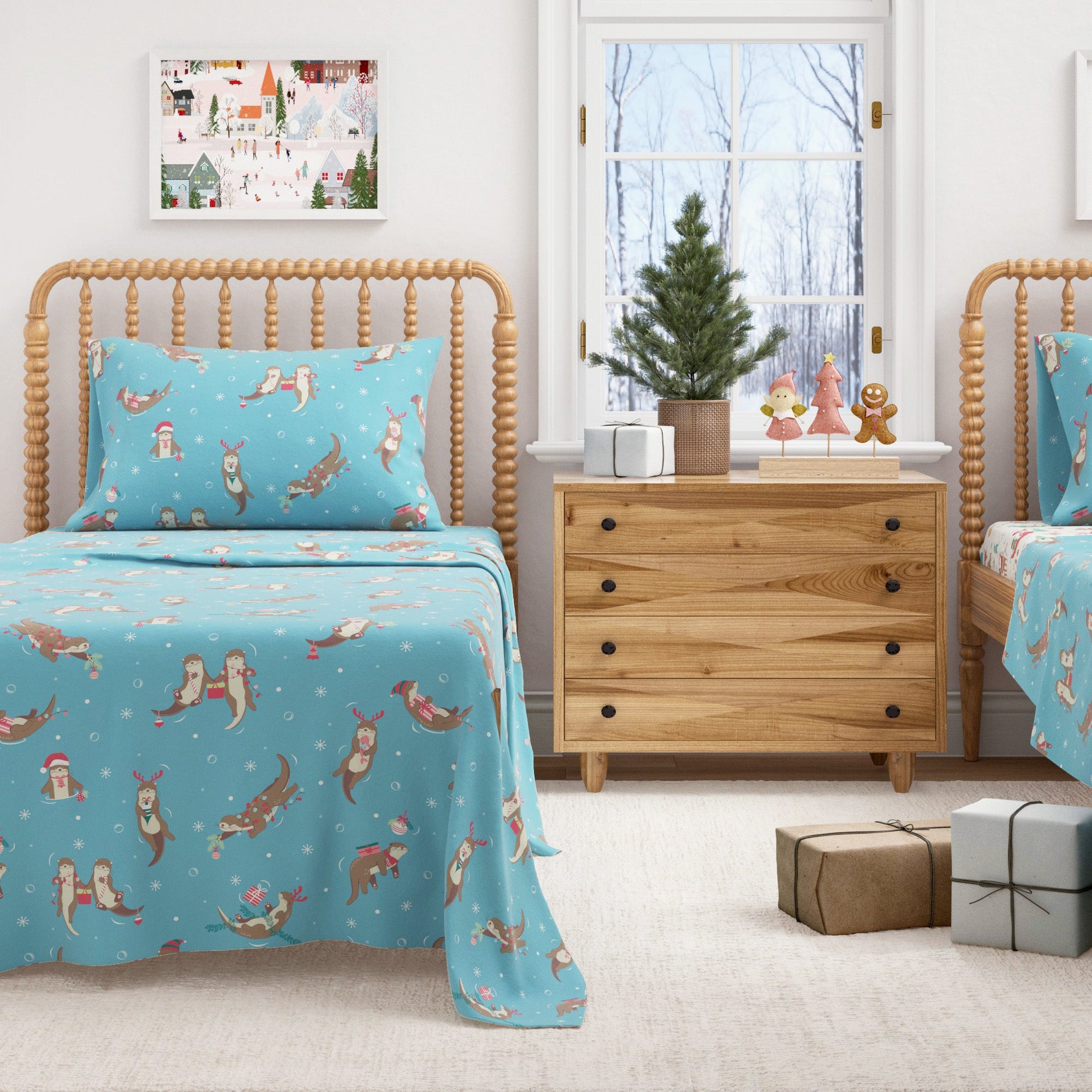 4 - Piece Turkish Cotton Christmas Flannel Sheet - Whittaker Collection - Boske.store