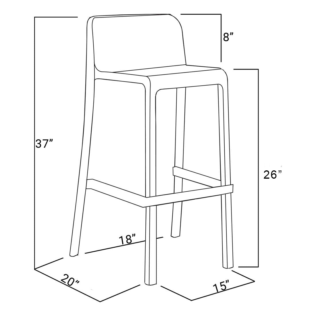 Commercial Grade 26" Counter Stool: Set of 4 - Plain - Boske.store