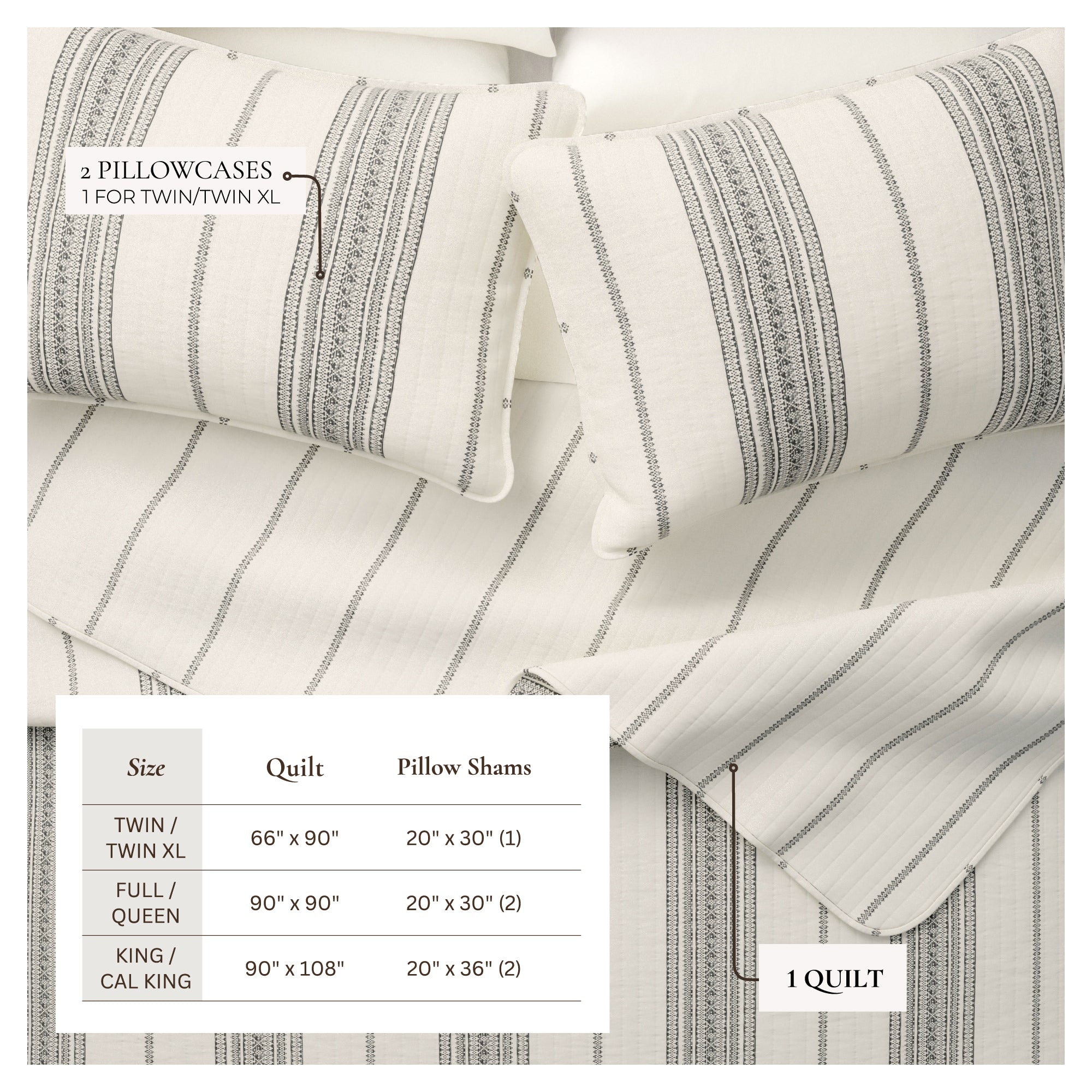 3 - Piece Stripe Quilt - Wesley Collection - Boske.store