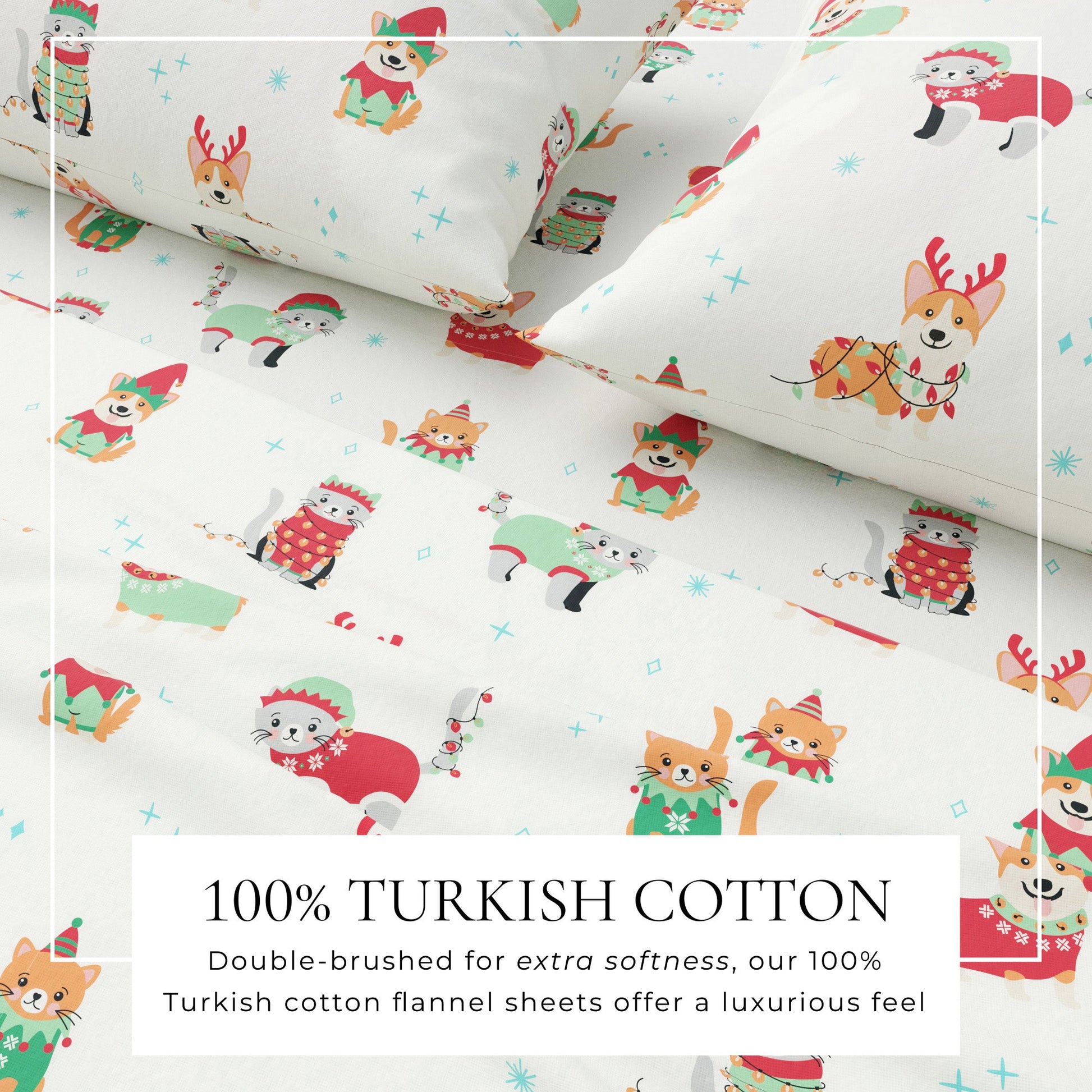 4 - Piece Turkish Cotton Christmas Flannel Sheet - Whittaker Collection - Boske.store