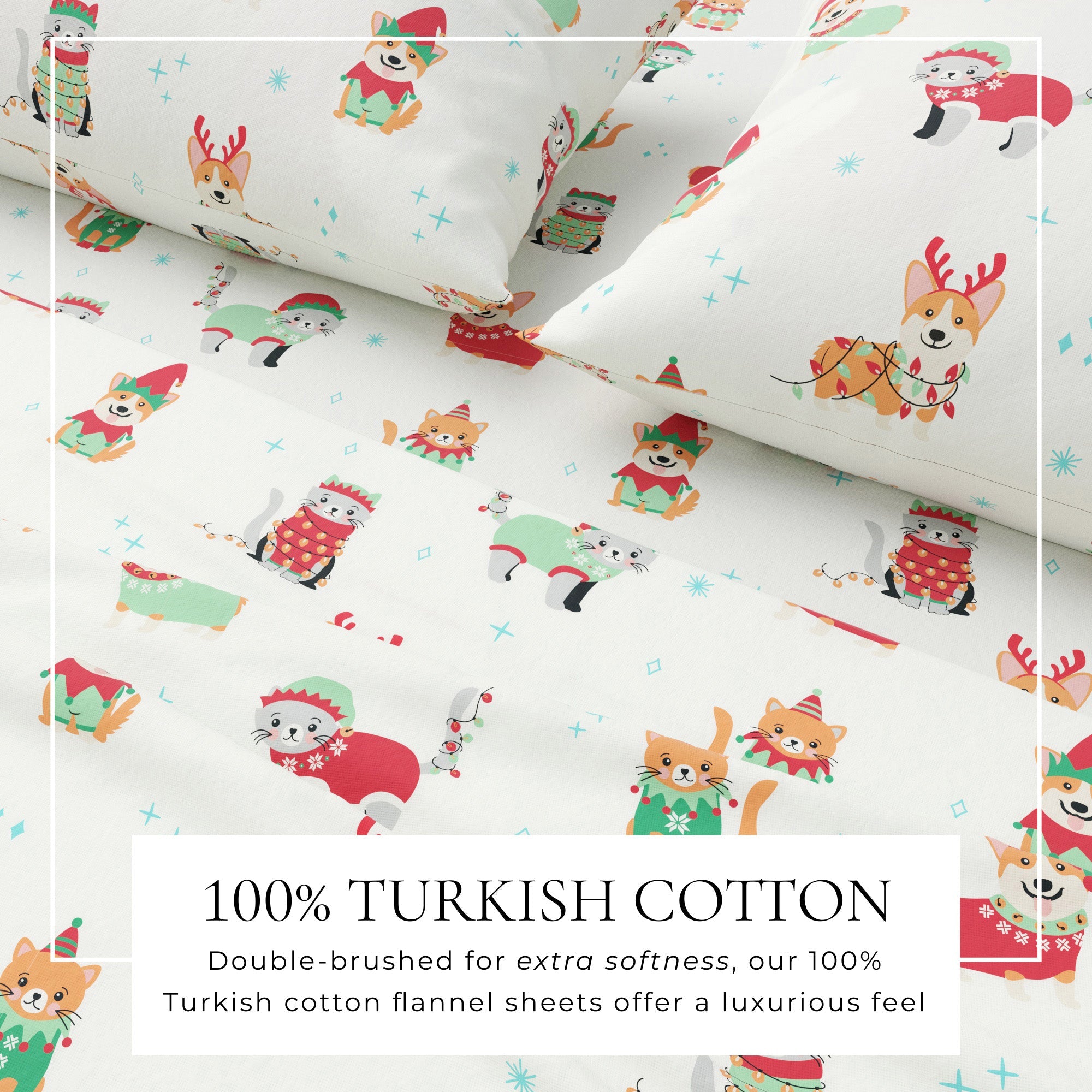 4 - Piece Turkish Cotton Christmas Flannel Sheet - Whittaker Collection - Boske.store
