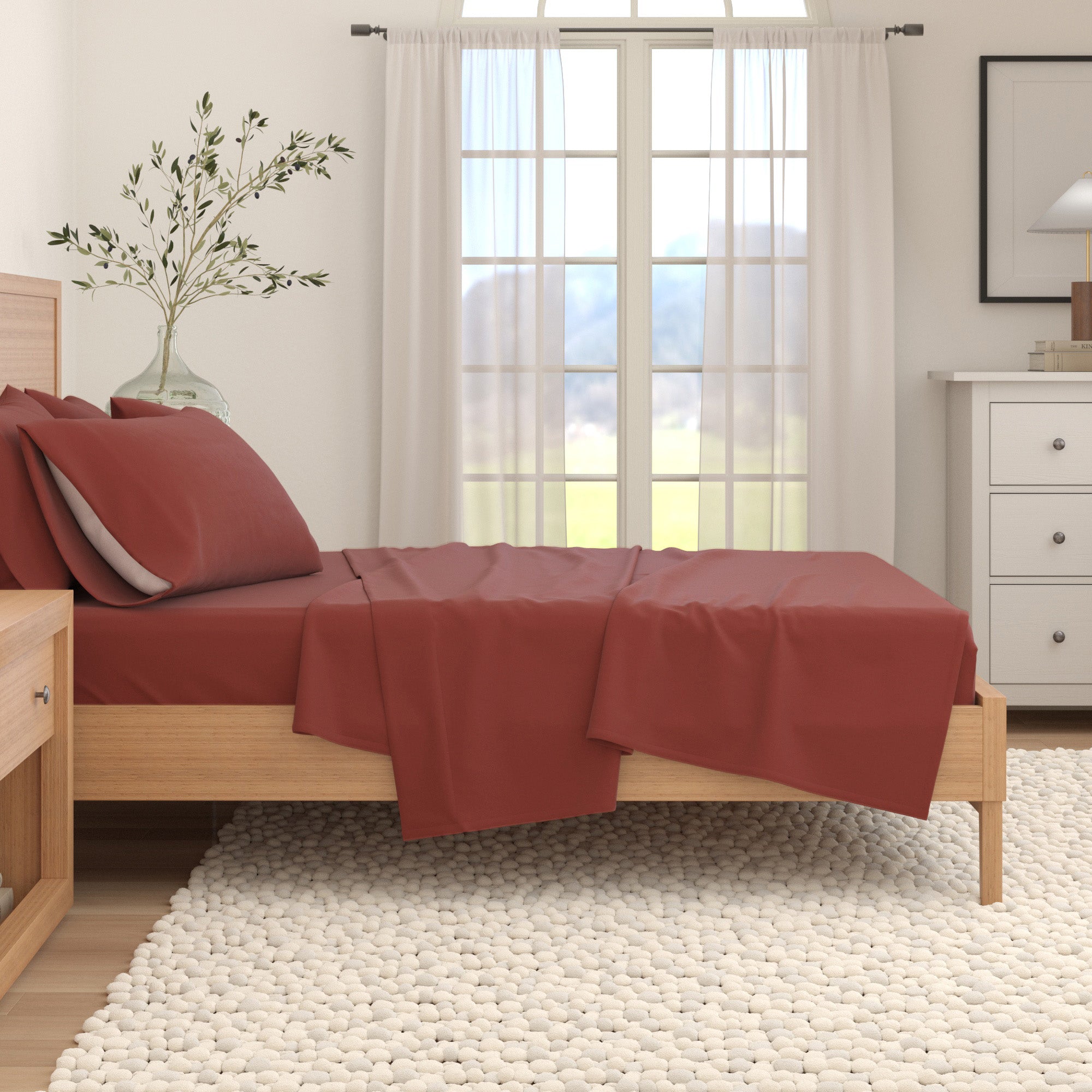 4 - Piece Cotton Solid Flannel Sheet - Nordic Collection - Boske.store