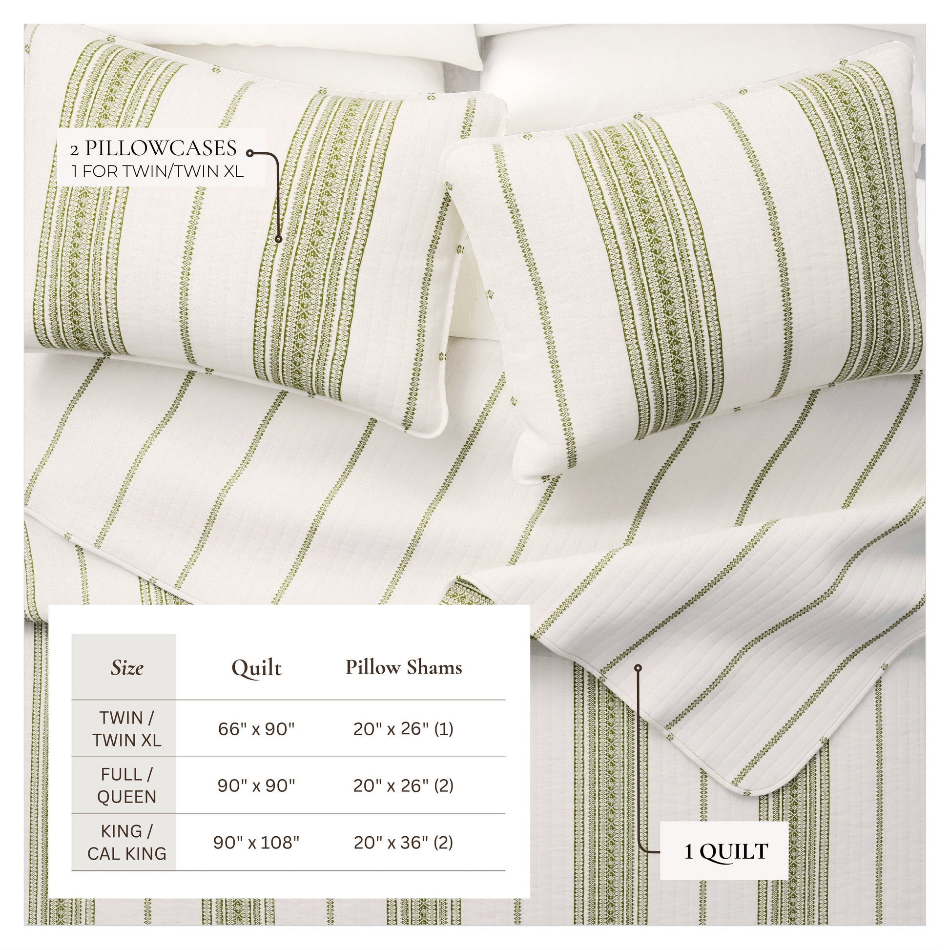 3 - Piece Stripe Quilt - Wesley Collection - Boske.store