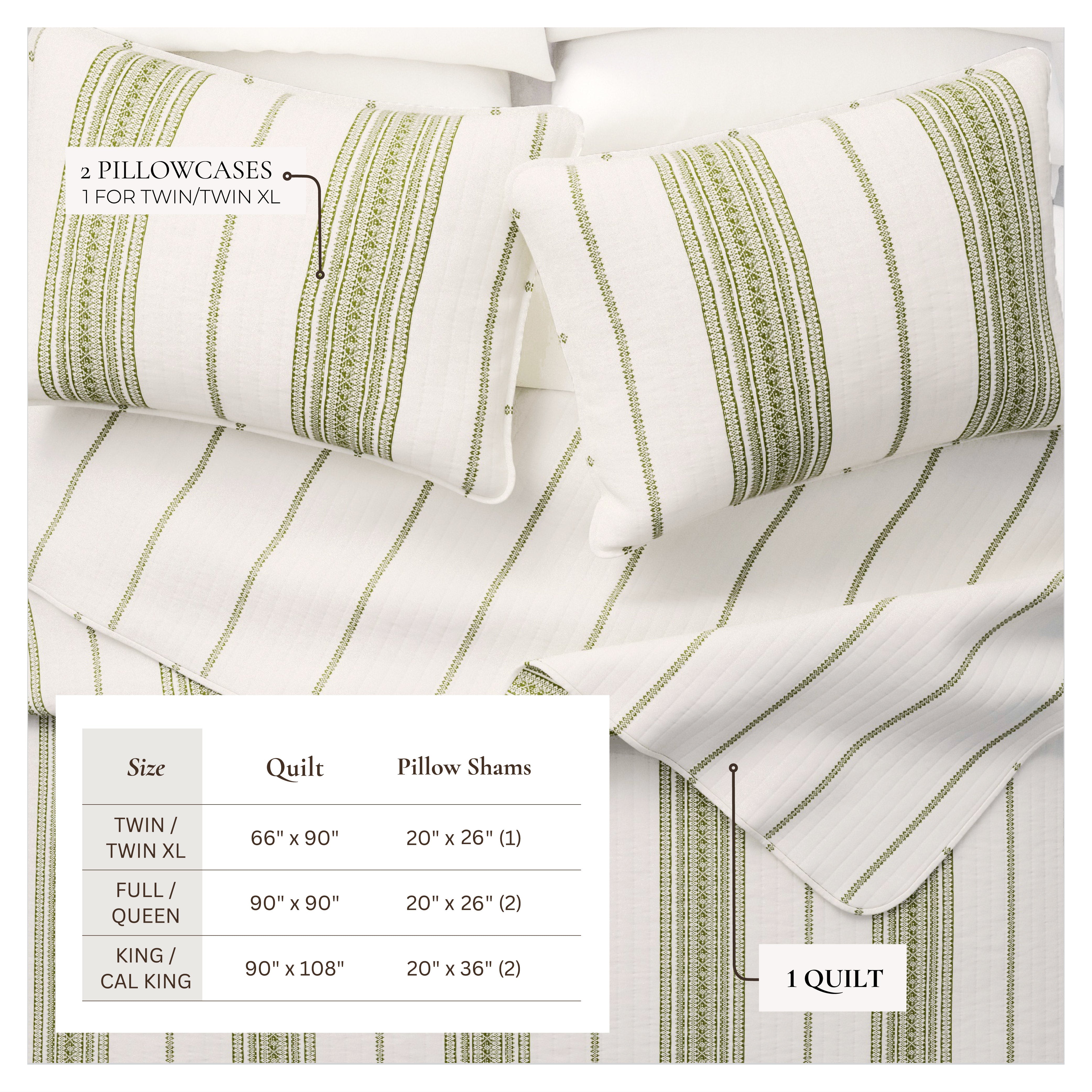 3 - Piece Stripe Quilt - Wesley Collection - Boske.store