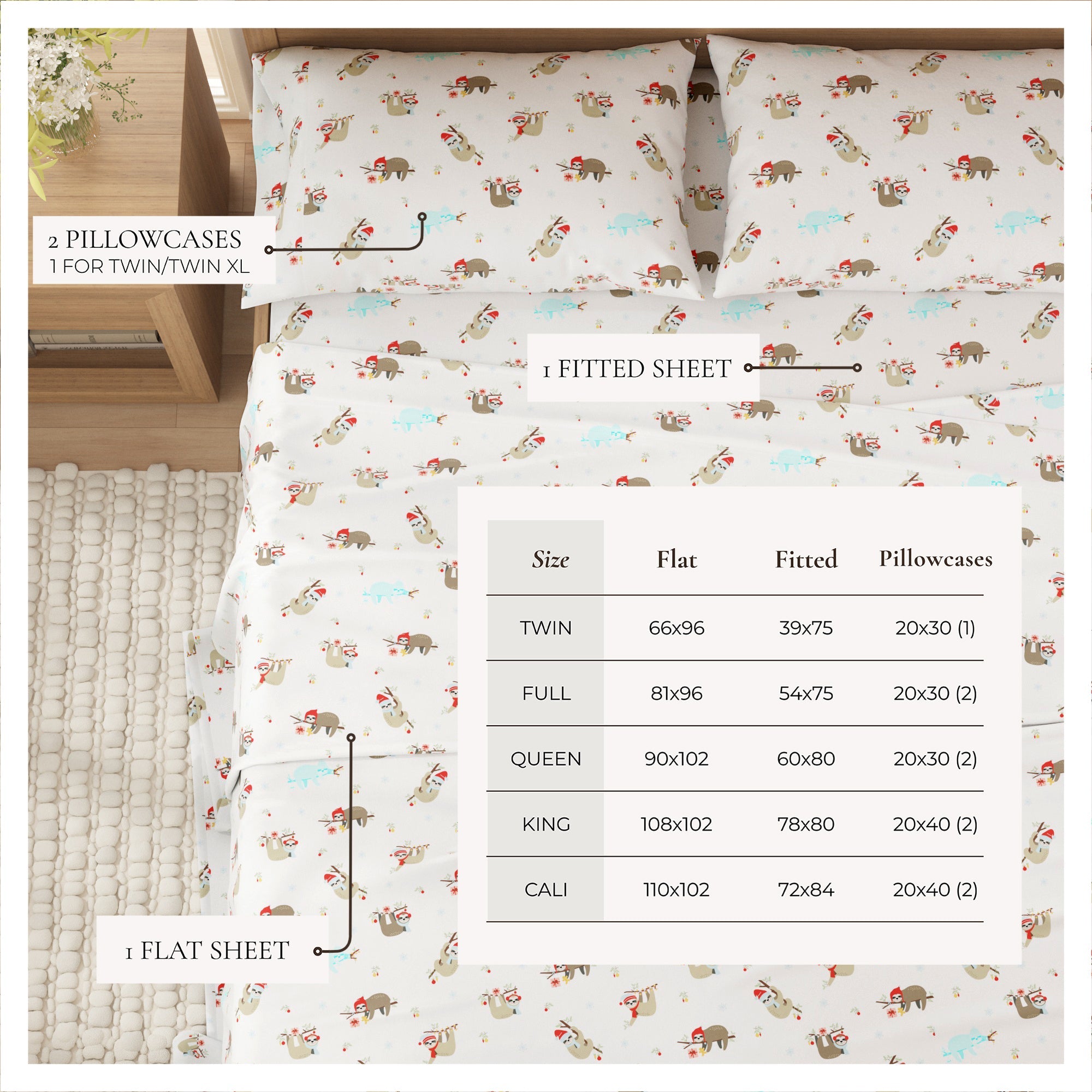 4 - Piece Turkish Cotton Christmas Flannel Sheet - Whittaker Collection - Boske.store