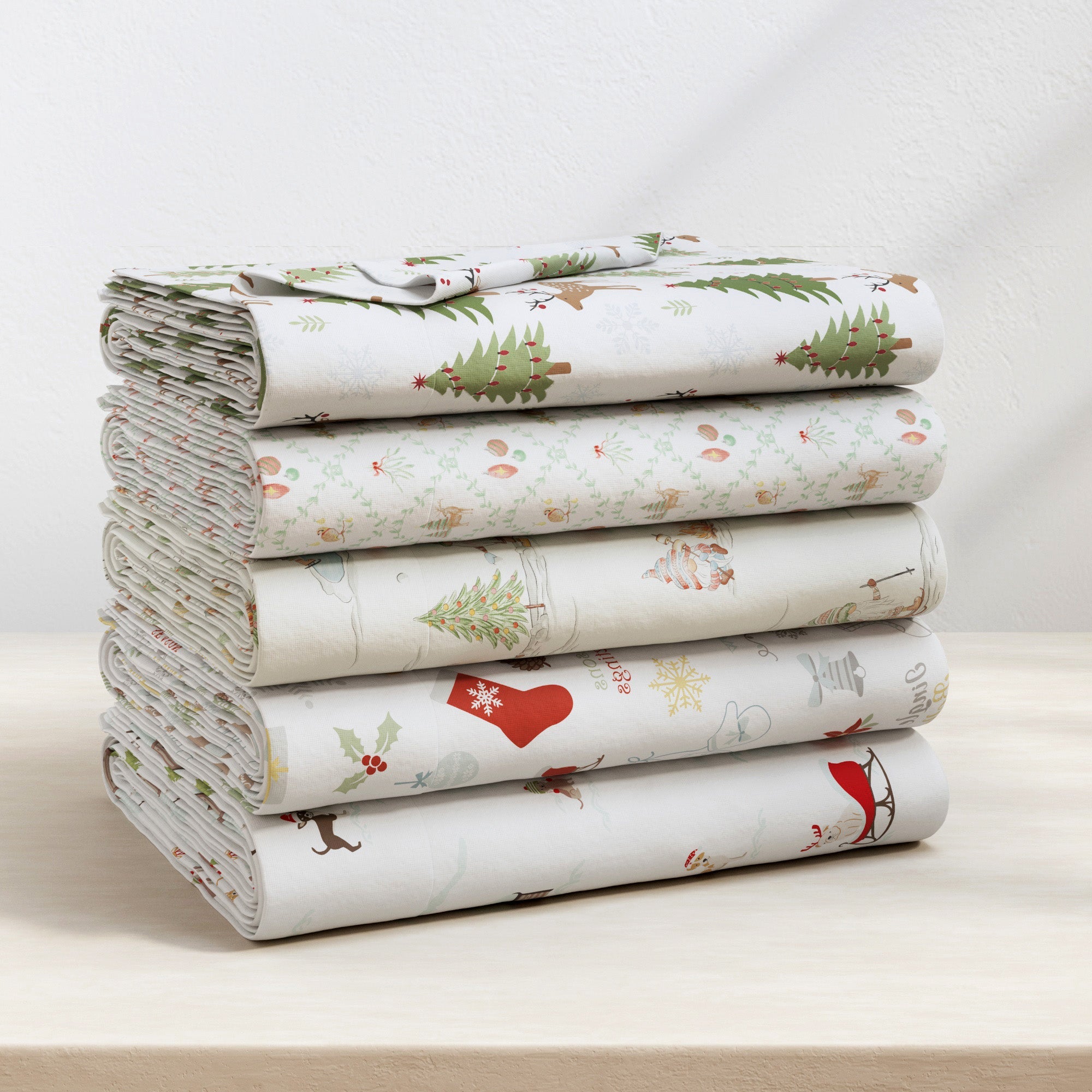 4 - Piece Turkish Cotton Christmas Flannel Sheet - Whittaker Collection - Boske.store