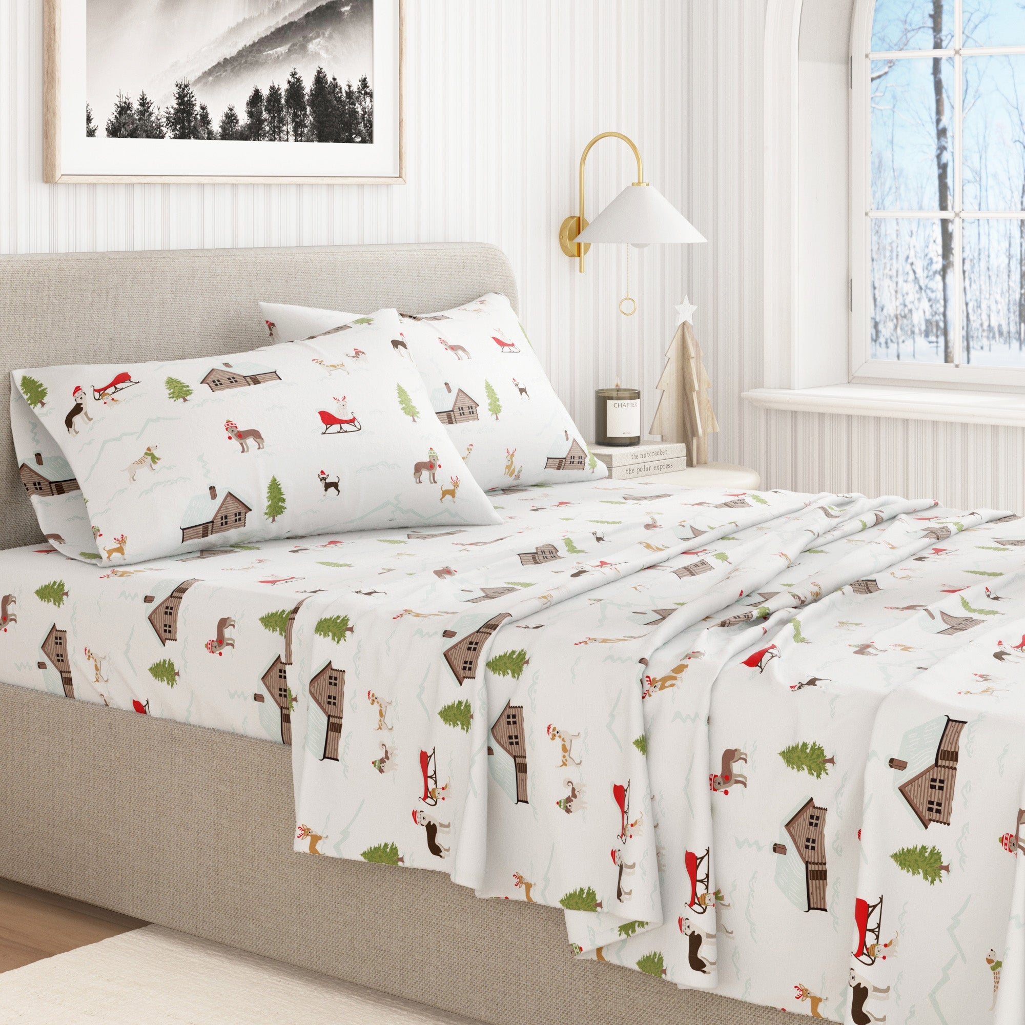 4 - Piece Turkish Cotton Christmas Flannel Sheet - Whittaker Collection - Boske.store