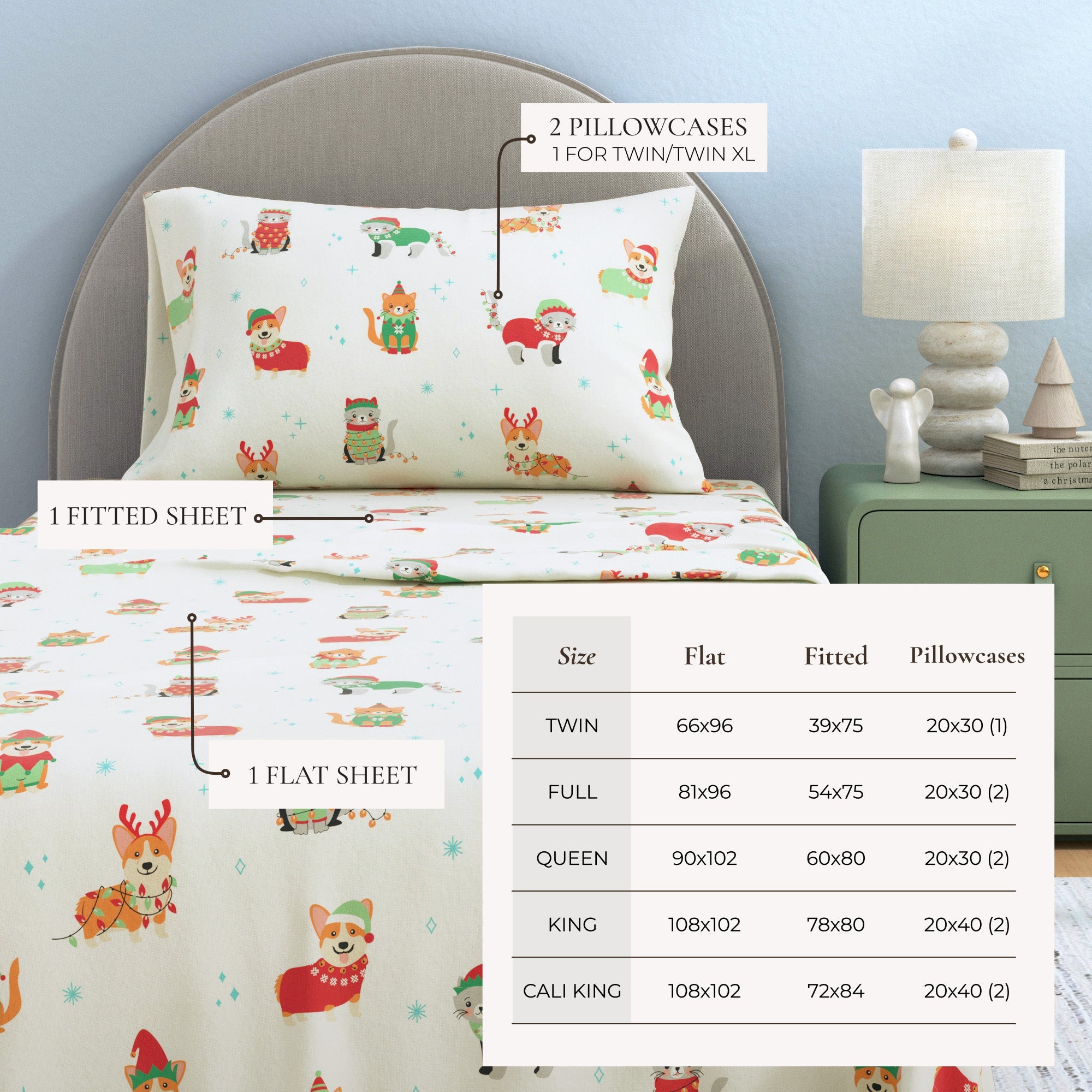 4 - Piece Turkish Cotton Christmas Flannel Sheet - Whittaker Collection - Boske.store